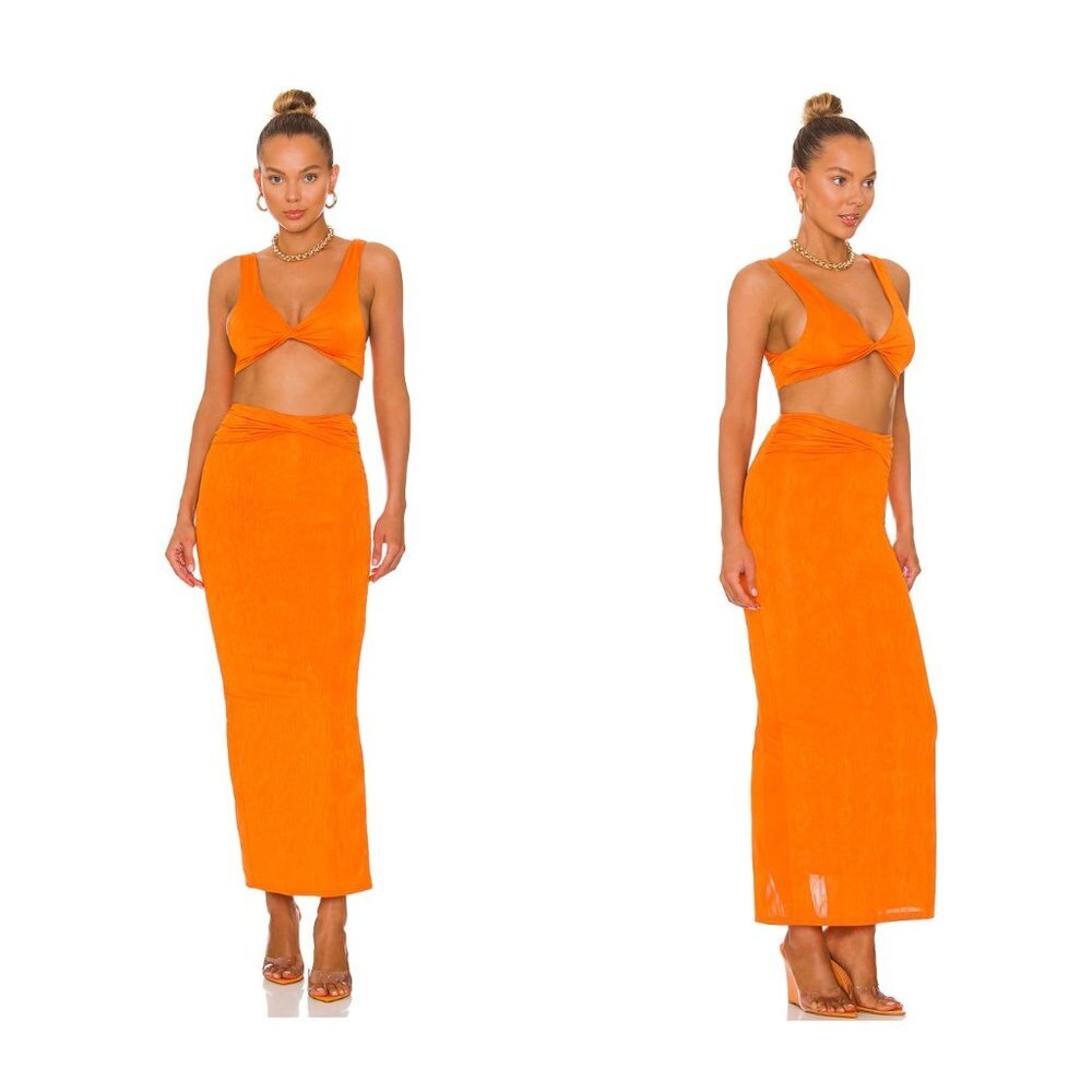 superdown Orange Maxi Skirt and crop top set XL hot girl summer